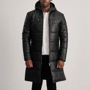 
Floyd Tan Hooded Leather Puffer Coat in Tan Brown Sheepskin Leather - 正面版型与定制立体剪裁轮廓 | 官方商城选购