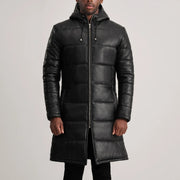 
细节特写 of Hooded & Zipper Hardware on Floyd Tan Hooded Leather Puffer Coat