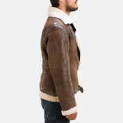 Men's Forest Double Face 羊羔毛一体皮夹克 男士 - Lateral Side Profile View Showing Sleeve Cut &amp; Athletic Taper Fit