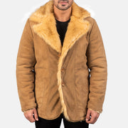 
Furlong Beige Leather Coat in Beige Goatskin Suede - 正面版型与定制立体剪裁轮廓 | 官方商城选购