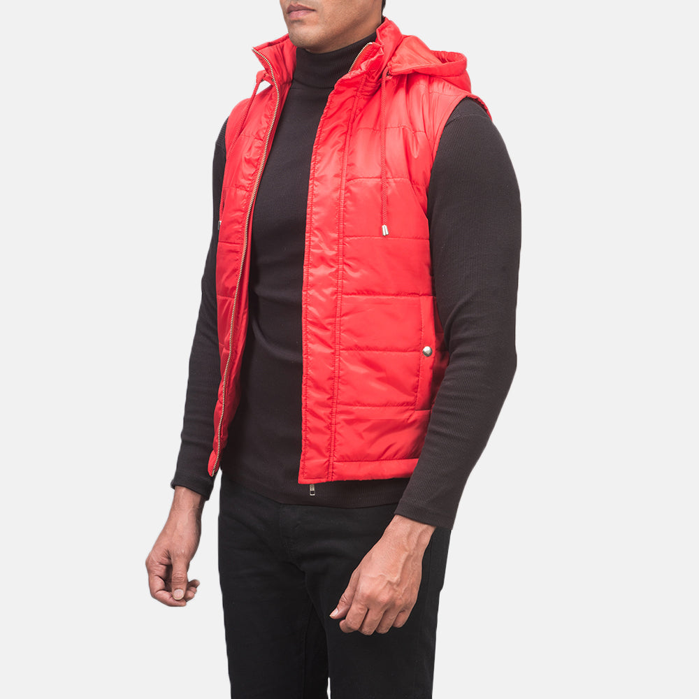 
Red Nylon Leather Vest - 展现肩线贴合与利落下摆的背部视角