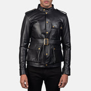 Germain 黑色 真皮夹克 男士 in Black Cowhide Leather - Front Profile View &amp; Tailored Silhouette | Buy Online