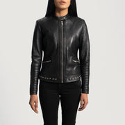 Women's Haley Ray 黑色 真皮机车夹克 女士 in Black Sheepskin Leather - Front Profile View &amp; Tailored Silhouette | Buy Online