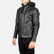 
Black Cowhide Leather Biker Jacket - 展现肩线贴合与利落下摆的背部视角