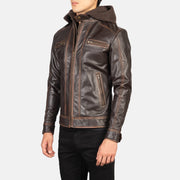 
Vintage Brown Goatskin Leather Biker Jacket - 展现肩线贴合与利落下摆的背部视角