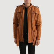 
Hunter 浅棕褐色 复古棕 Fur 真皮夹克 男士 in Tan Brown Sheepskin Leather - 正面版型与定制立体剪裁轮廓 | 官方商城选购