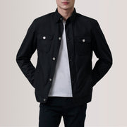 Irwin 黑色 Waxed Canvas Field 真皮夹克 男士 For Men in Black Waxed Cotton Canvas - Front Profile View &amp; Tailored Silhouette | Buy Online
