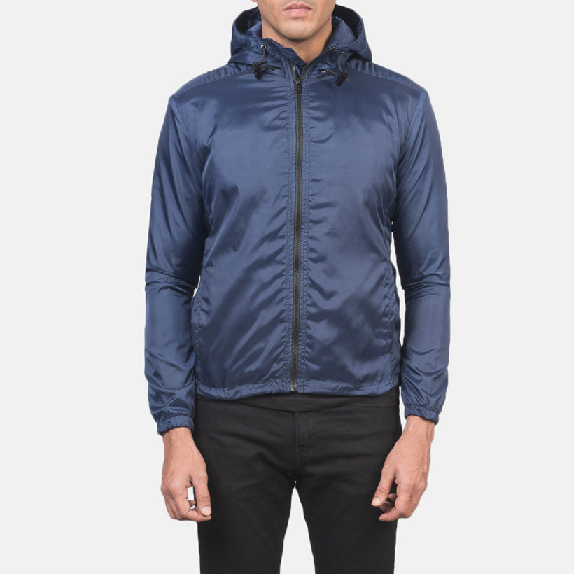 Jimmy 深海蓝 Hooded Windbreaker 真皮夹克 男士