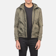 
Jimmy 墨绿色 Hooded Windbreaker 真皮夹克 男士 in Green Nylon - 正面版型与定制立体剪裁轮廓 | 官方商城选购