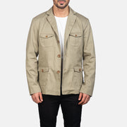 Kajetan Beige Safari 真皮夹克 男士 in Beige Poly-Cotton - Front Profile View &amp; Tailored Silhouette | Buy Online