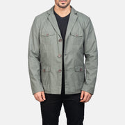 Kajetan Grey Safari 真皮夹克 男士 in Grey Poly-Cotton - Front Profile View &amp; Tailored Silhouette | Buy Online
