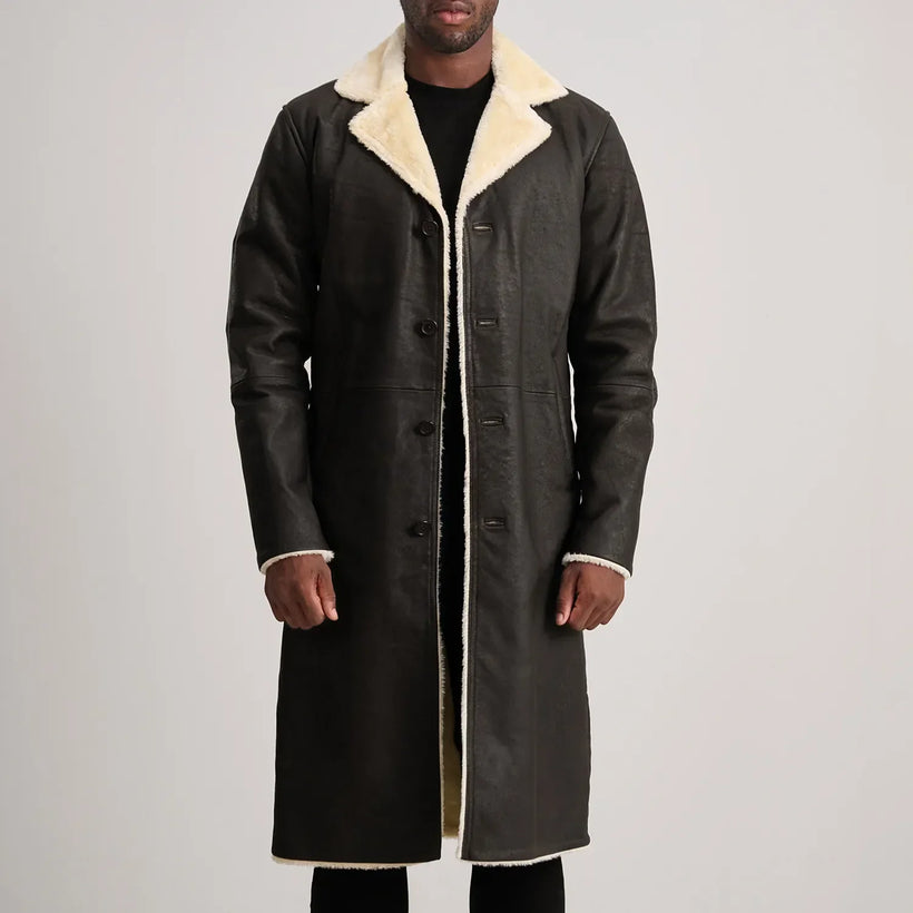 Kolby 复古棕 Shearling 真皮大衣 男士