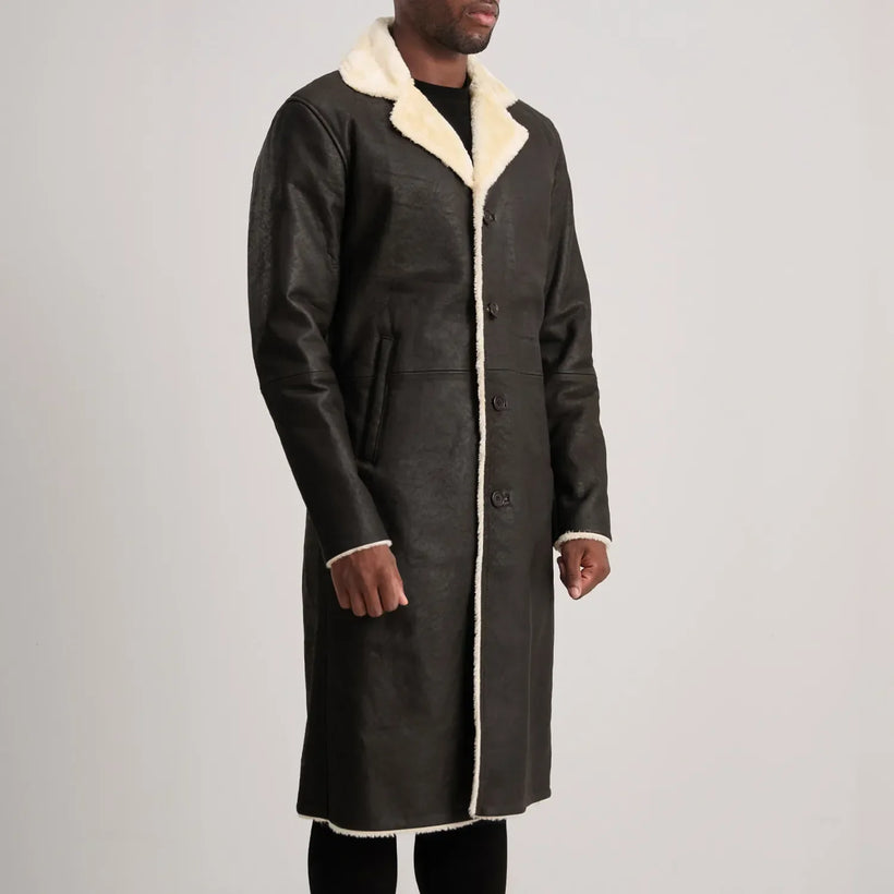 Kolby 复古棕 Shearling 真皮大衣 男士
