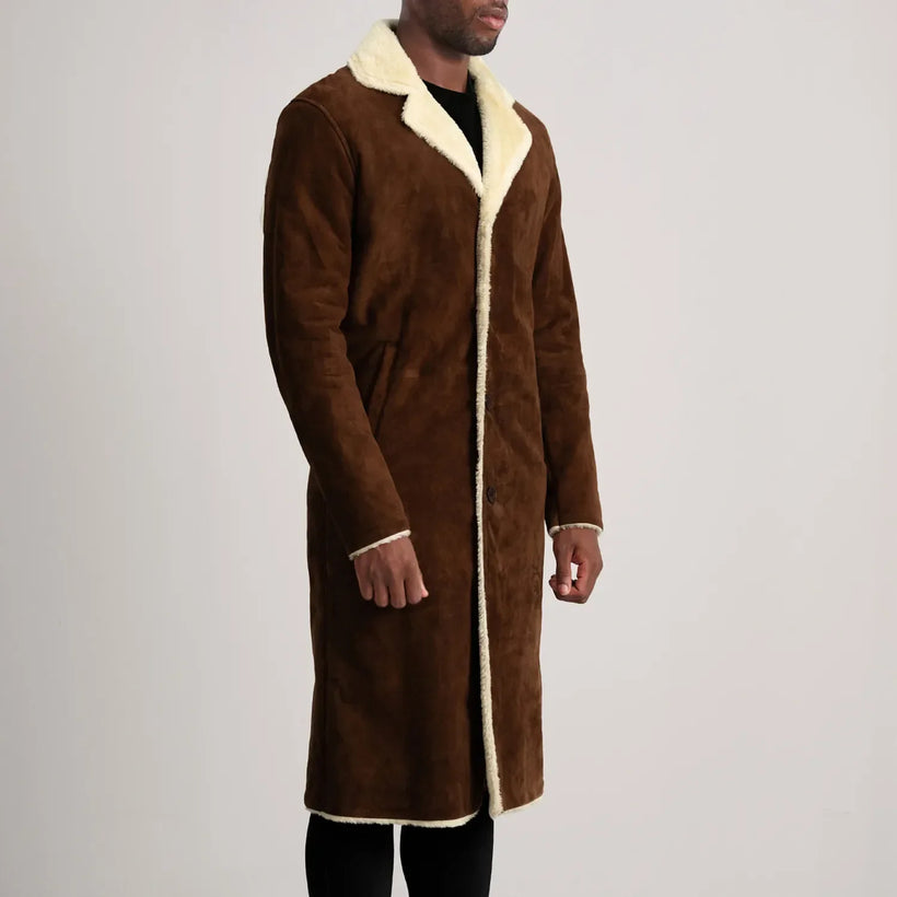 Kolby 复古棕 Suede Shearling 真皮大衣 男士