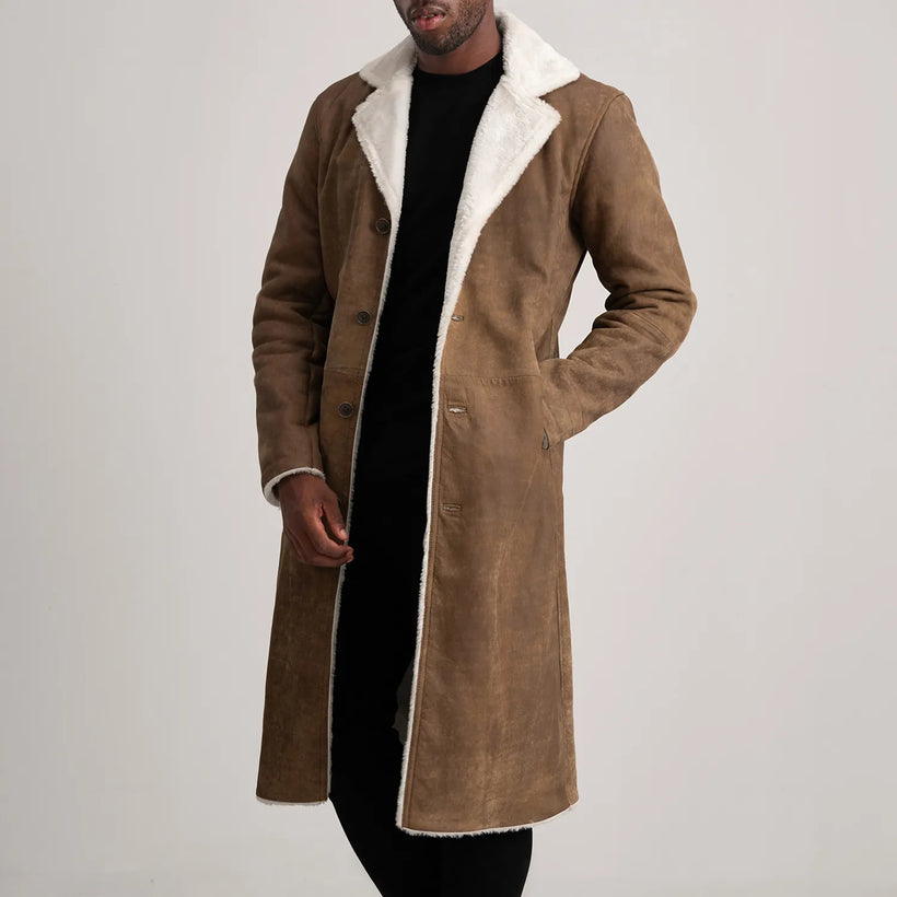 Kolby Distressed 复古棕 Leather Shearling 真皮大衣 男士