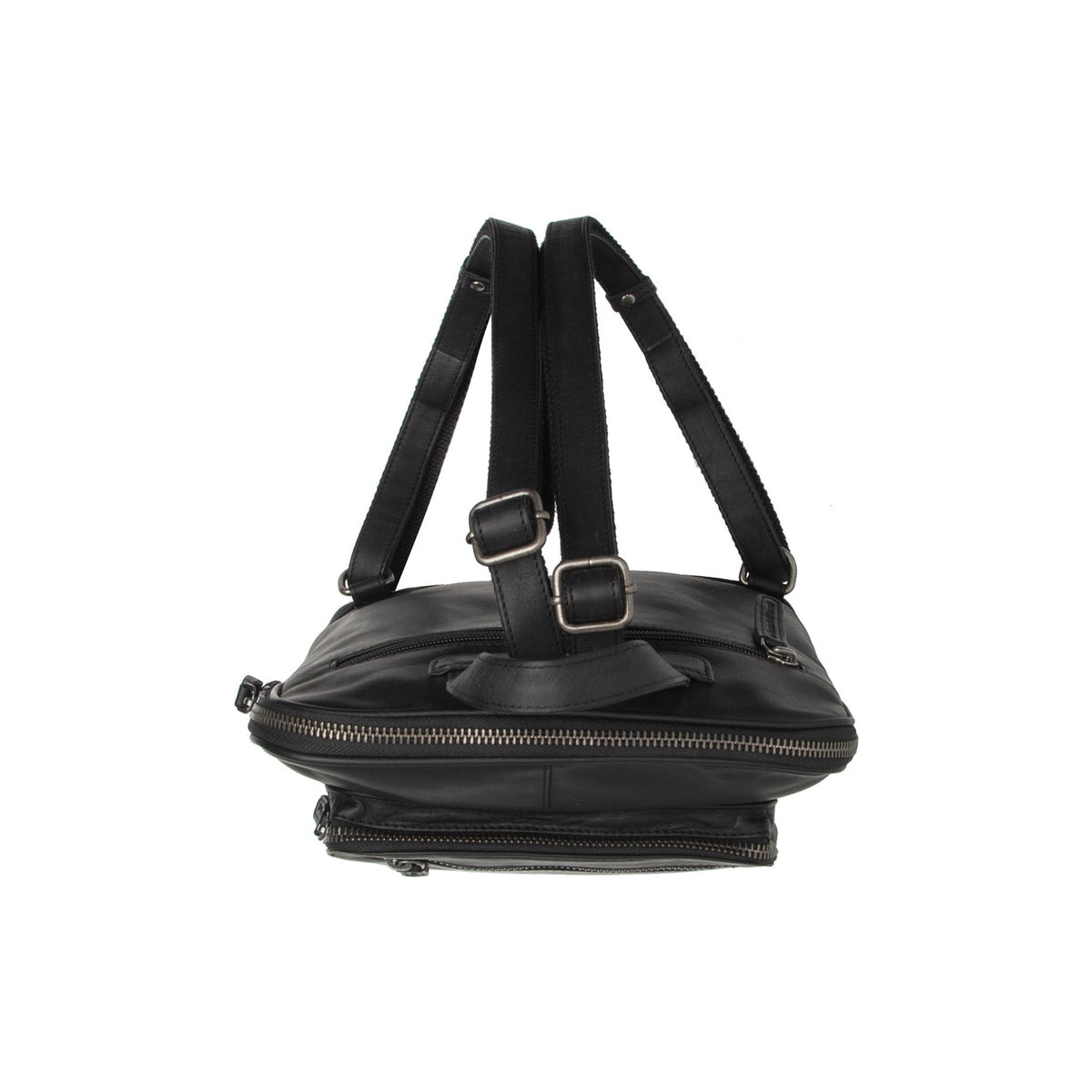 Floran Full-Grain Leather Backpack 女士 - Structured Side Profile Showing Gusset Depth &amp; Expansion Capacity