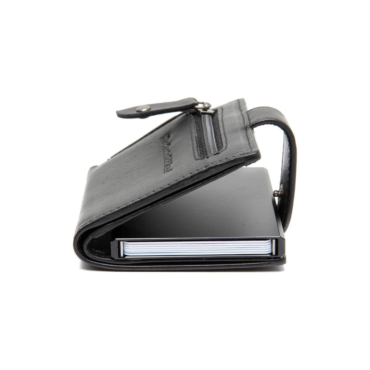 Barrea Full-Grain Leather Card Holder 女士 - Structured Side Profile Showing Gusset Depth &amp; Expansion Capacity