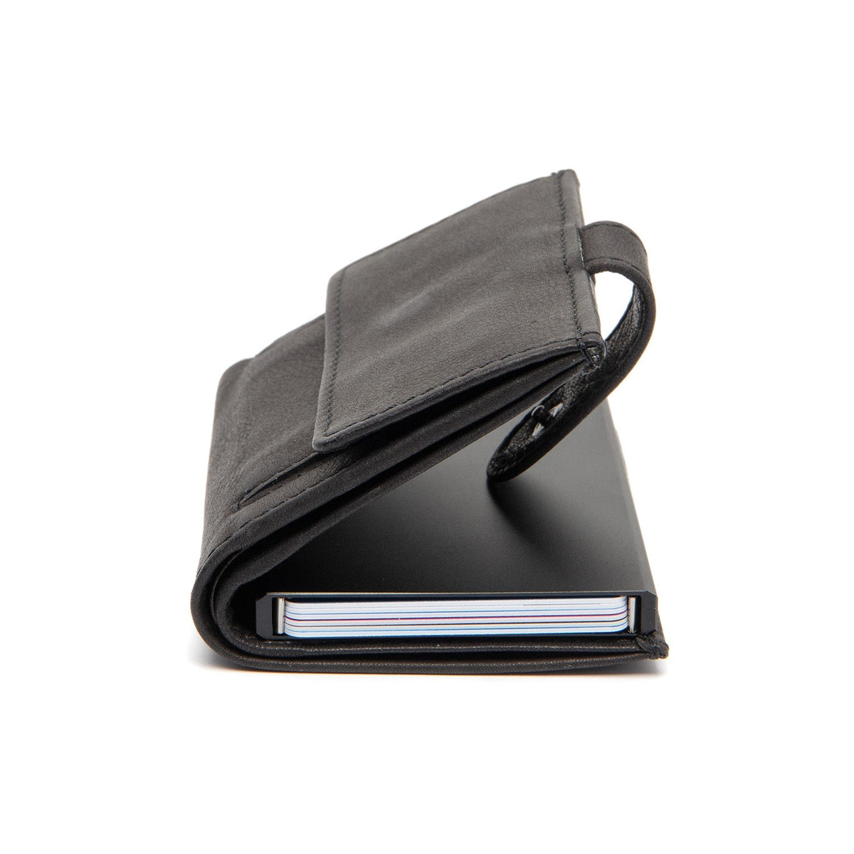 Torola Full-Grain Leather Card Holder 女士 - Structured Side Profile Showing Gusset Depth &amp; Expansion Capacity