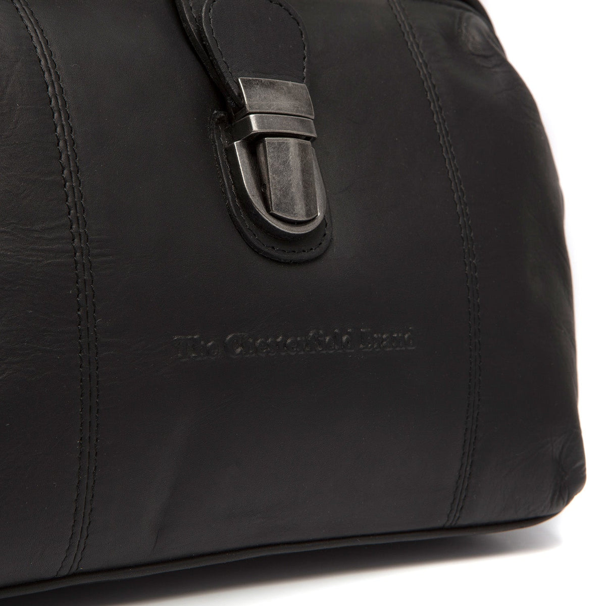 Close-Up Detail of Classic Collar &amp; Heavy-Duty Zipper Hardware on Rachael Full-Grain Leather Handbag 女士