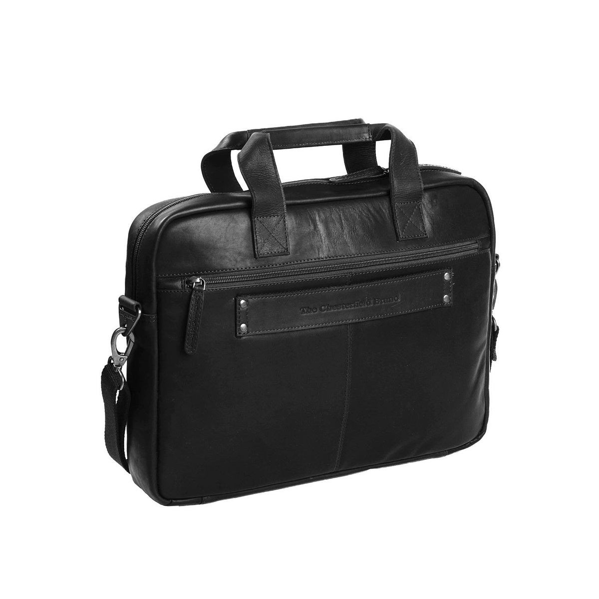 Solid Antique Brass Hardware &amp; Heavy-Duty Dual Zipper Detail on Calvi Full-Grain Leather Laptop Bag 女士