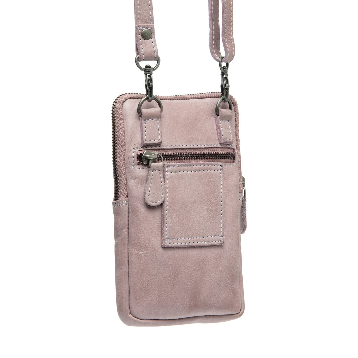 Tailored Rib Cuffs &amp; Hem Craftsmanship Construction Detail on Salta Full-Grain Leather Phone Bag 女士