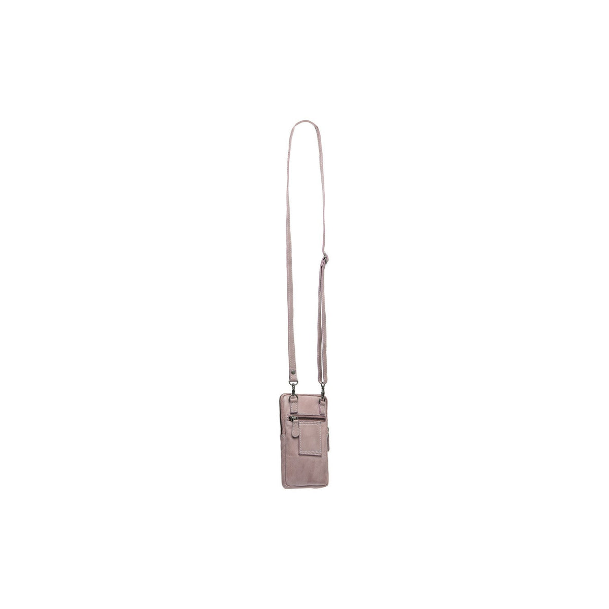 Styled Fit Perspective of Salta Full-Grain Leather Phone Bag 女士 on Model - Natural Daylight Drape