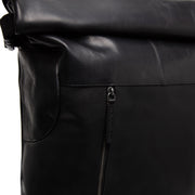 Liverpool Full-Grain Leather Roll-top Backpack 女士 - Structured Side Profile Showing Gusset Depth &amp; Expansion Capacity
