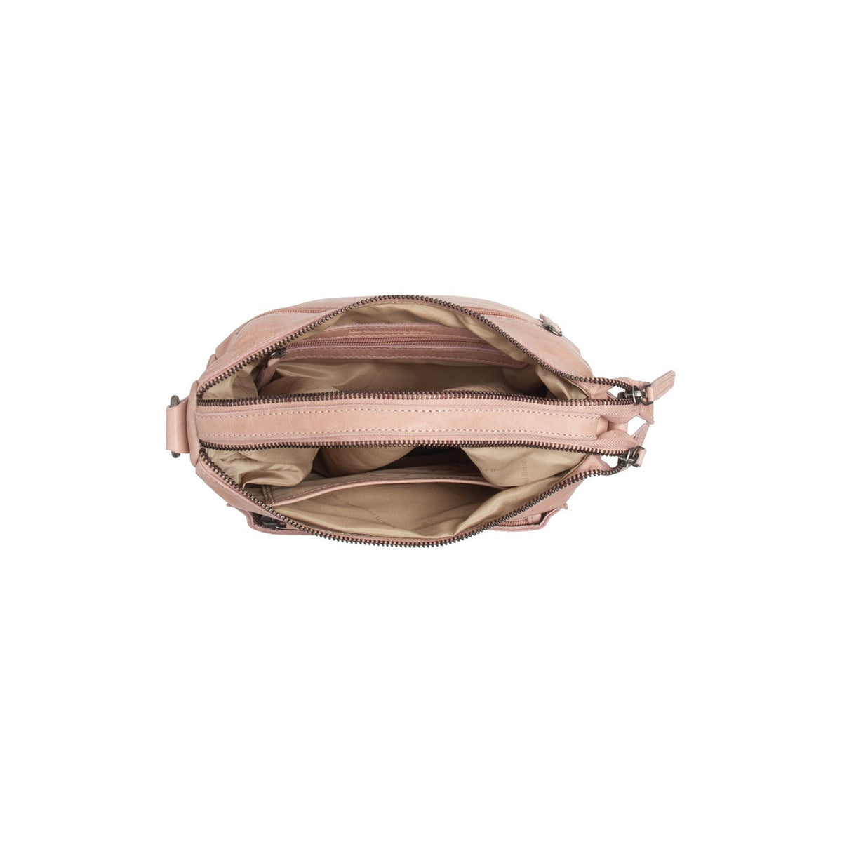 Solid Antique Brass Hardware &amp; Heavy-Duty Dual Zipper Detail on Caroline Full-Grain Leather Shoulder Bag 女士