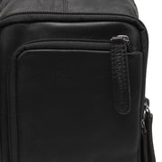 Solid Antique Brass Hardware &amp; Heavy-Duty Dual Zipper Detail on Leather Sling Bag Riga 女士