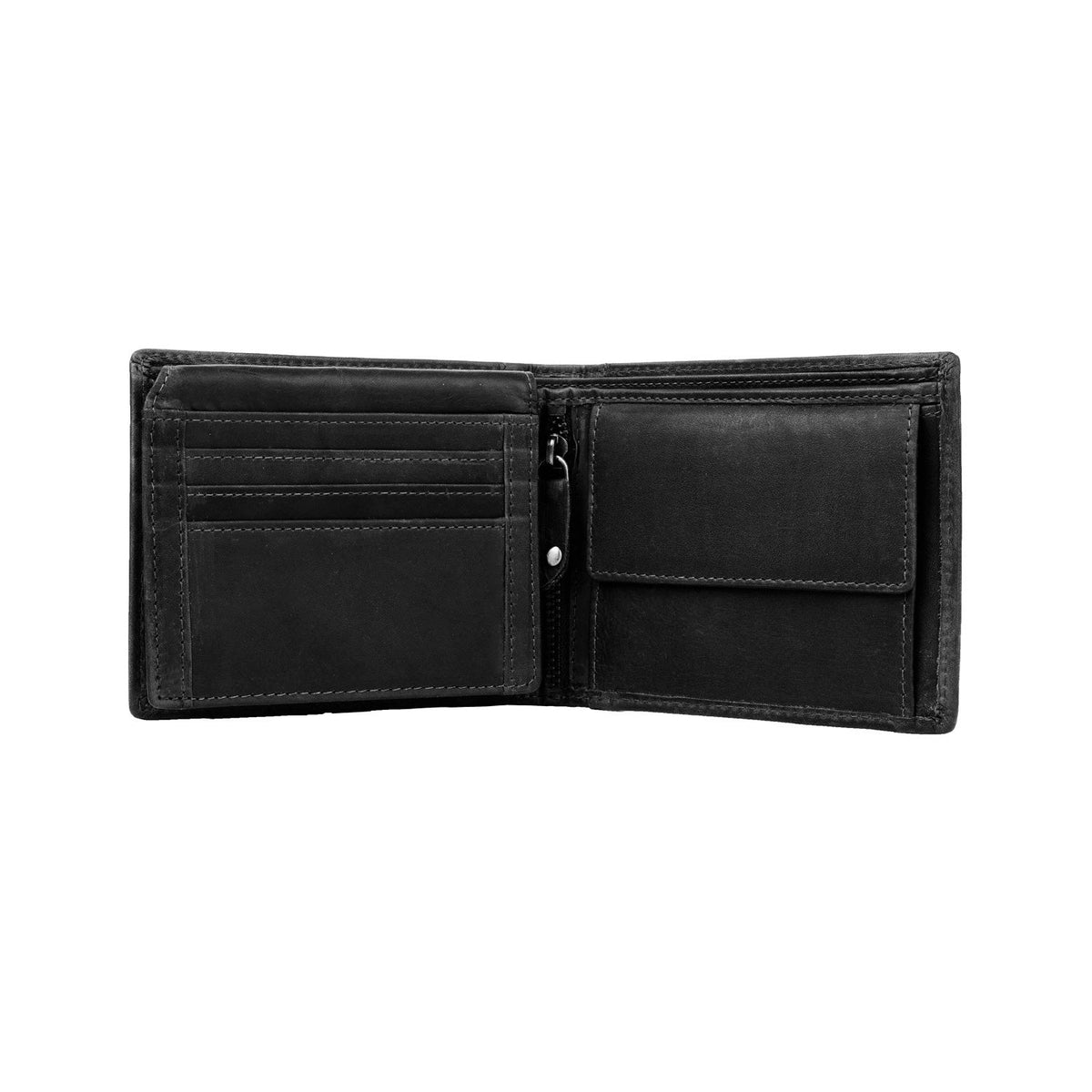 Alvina Full-Grain Leather Wallet 男士 - Structured Side Profile Showing Gusset Depth &amp; Expansion Capacity