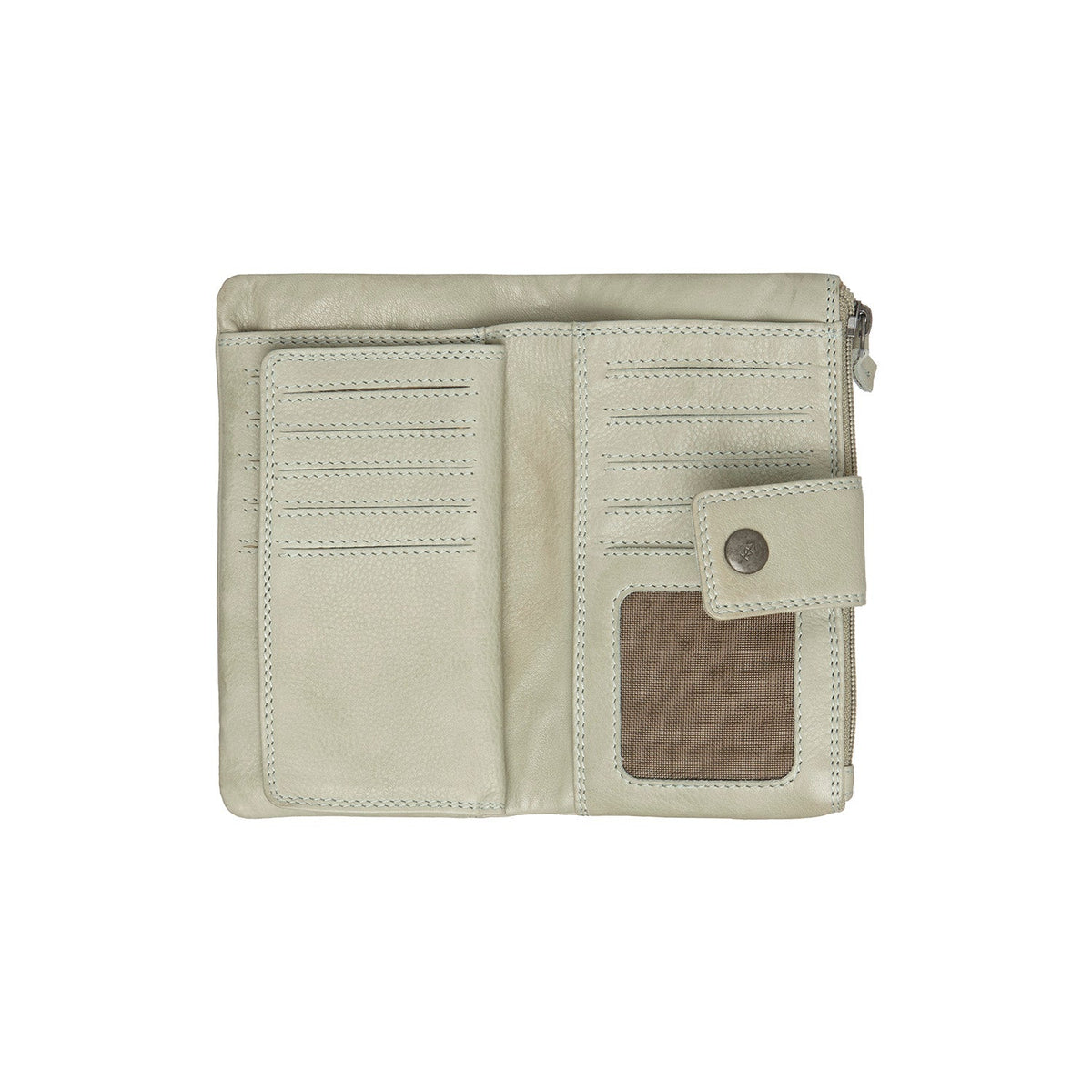 
Solid Antique Brass Hardware & Heavy-Duty Dual Zipper Detail on Fresno 头层真皮皮夹钱包