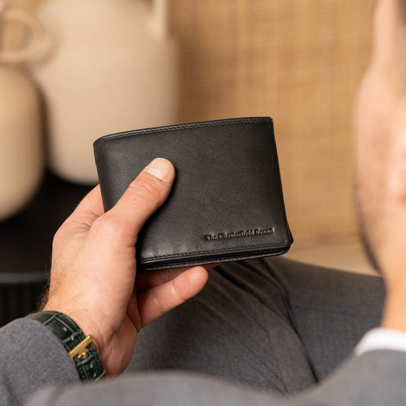 Classic 100% Full-Grain leather Wallet - Rear Perspective Showing Reinforced Leather Straps & Stitching