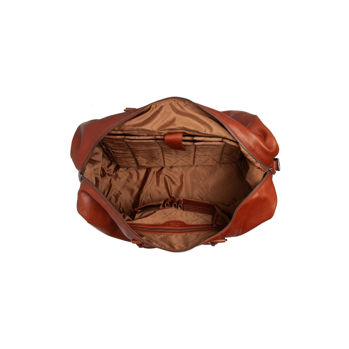 Solid Antique Brass Hardware &amp; Heavy-Duty Dual Zipper Detail on Cavoli Full-Grain Leather Weekender Bag 女士