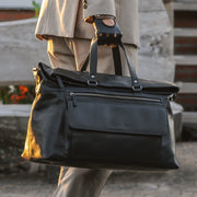 
Classic 100% Full-Grain Leather Duffle Bag - 展现加固真皮背带与承重走线的背部视角