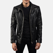 Men's Legacy 黑色 真皮机车夹克 男士 in Black Cowhide Leather - Front Profile View &amp; Tailored Silhouette | Buy Online