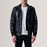 Lester 棕色 Suede 真皮飞行员夹克 男士 For Men in Brown Goatskin Suede - Front Profile View &amp; Tailored Silhouette | Buy Online
