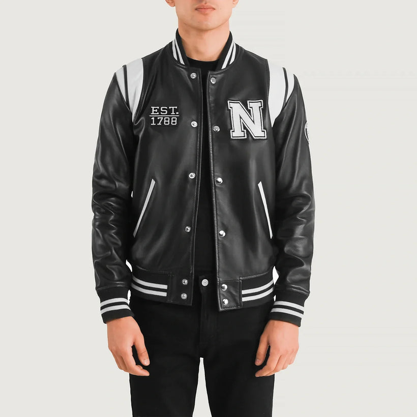 Liberte New York 黑色 Leather Varsity 真皮夹克 男士
