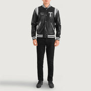 Liberte Texas 黑色 Leather Varsity 真皮夹克 男士 - Lateral Side Profile View Showing Sleeve Cut &amp; Athletic Taper Fit