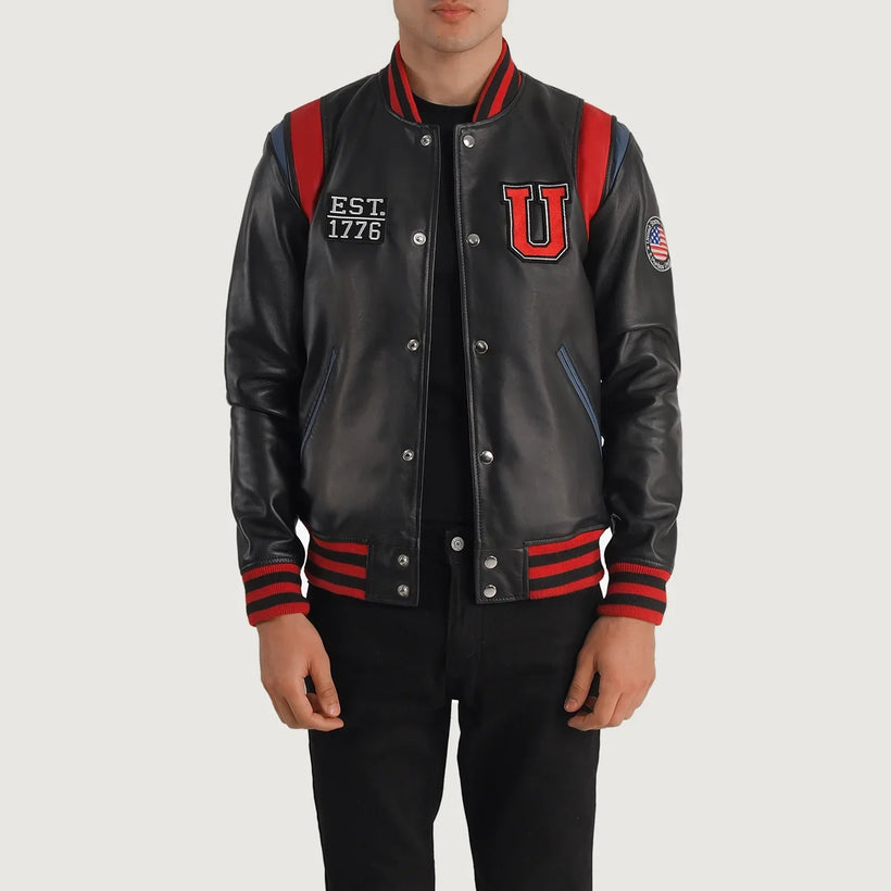 Liberte Usa 黑色 Leather Varsity 真皮夹克 男士