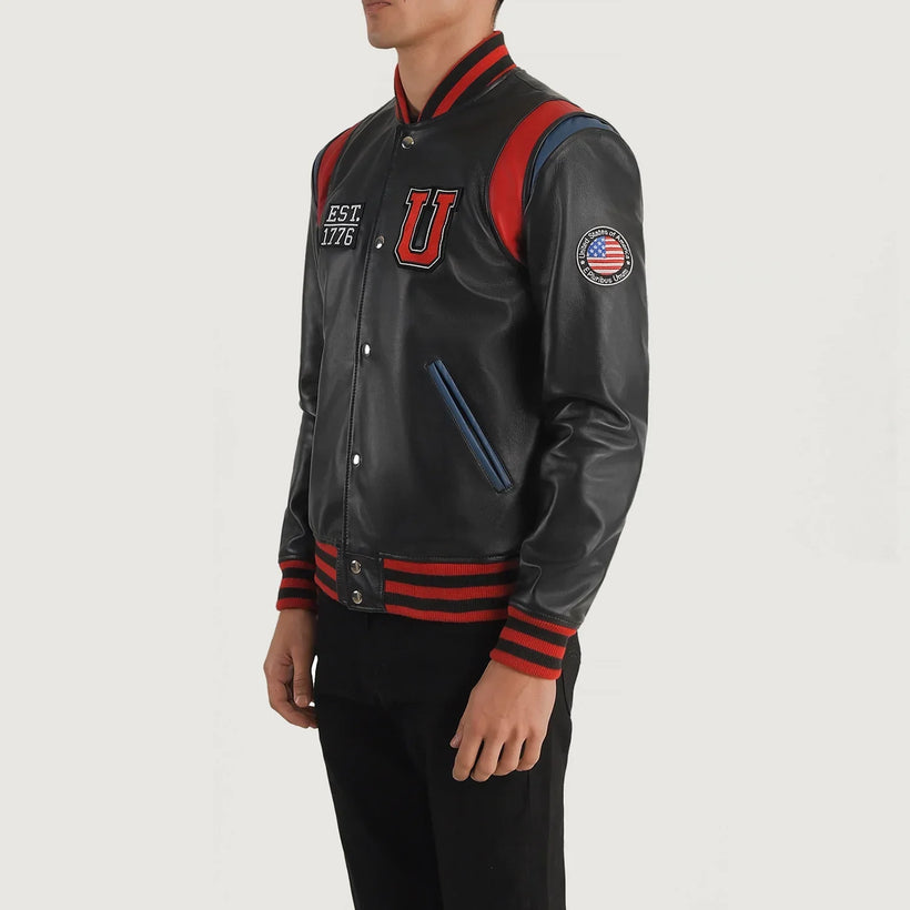 Liberte Usa 黑色 Leather Varsity 真皮夹克 男士