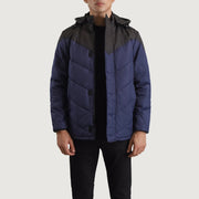 
Luka 经典黑 & 深海蓝 Hooded Puffer 真皮夹克 男士 in Black & Blue Full-Grain Leather - 正面版型与定制立体剪裁轮廓 | 官方商城选购