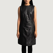 
Luxe 经典黑 Leather Dress 女士 in Black Sheepskin Leather - 正面版型与定制立体剪裁轮廓 | 官方商城选购