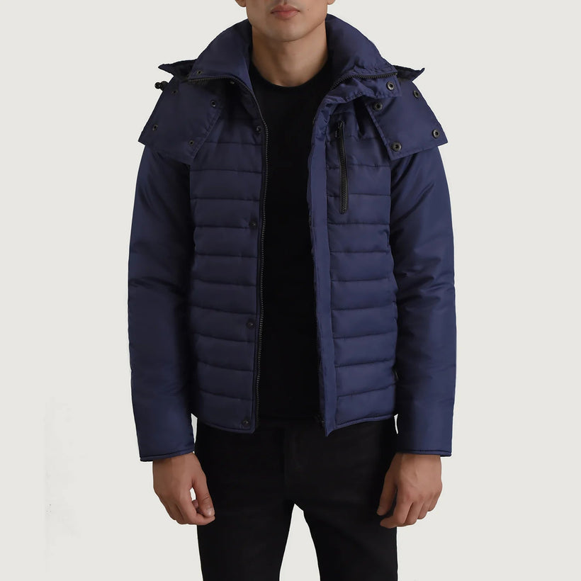 Malcolm 深海蓝 Hooded Puffer 真皮夹克 男士
