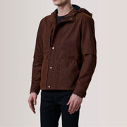 Marlo 棕色 Canvas Hooded Work 真皮夹克 男士 For Men - Lateral Side Profile View Showing Sleeve Cut &amp; Athletic Taper Fit