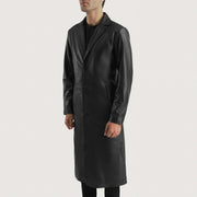 
Black Cowhide Leather Winter Jacket - 展现肩线贴合与利落下摆的背部视角