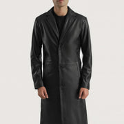 
细节特写 of Notch & Button Hardware on Mateo Black Leather Single Breasted Coat
