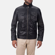 
Maurice 经典黑 真皮夹克 男士 in Black Sheepskin Leather - 正面版型与定制立体剪裁轮廓 | 官方商城选购