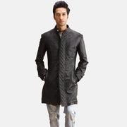 Men's Midlander Quilted 黑色 真皮大衣 男士 in Black Sheepskin Leather - Front Profile View &amp; Tailored Silhouette | Buy Online