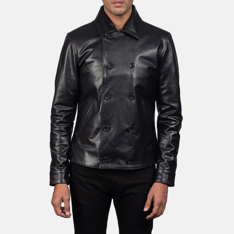 Mod 黑色 Leather Peacoat 男士