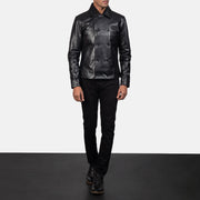 Mod 黑色 Leather Peacoat 男士 - Lateral Side Profile View Showing Sleeve Cut &amp; Athletic Taper Fit